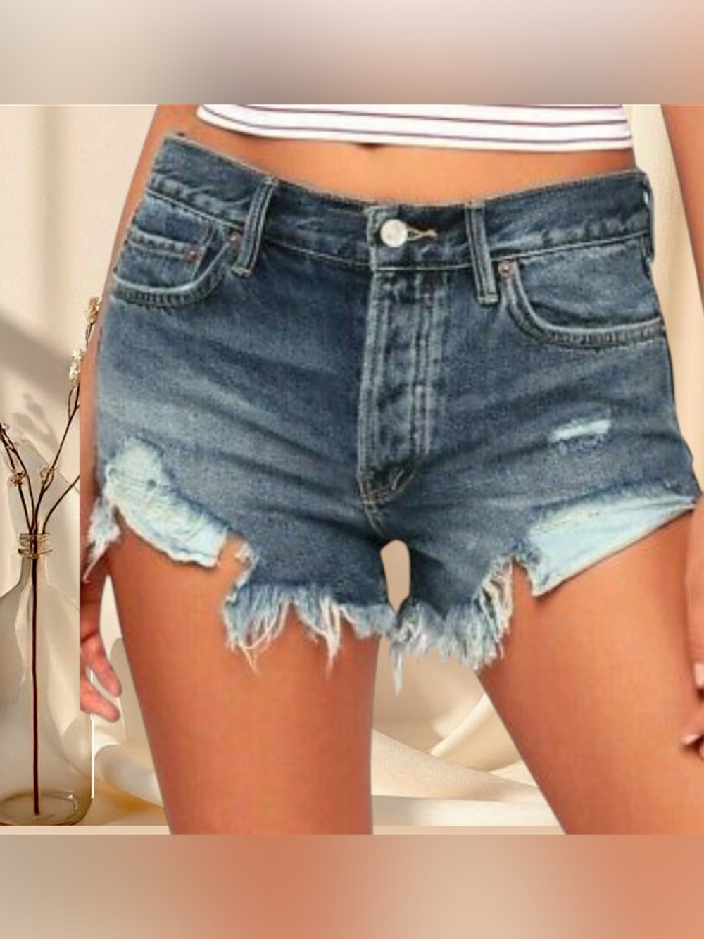 KanCan Dark Wash Distressed Denim Cut Off Jean Shorts - Picture 1 of 6